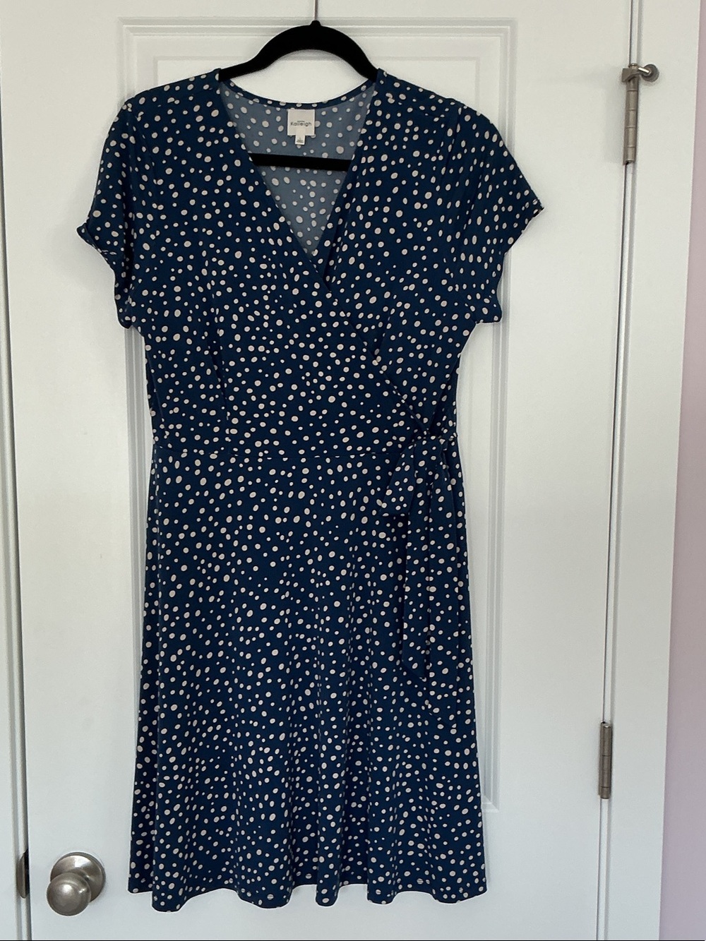 Kaileigh Navy and White Polka Dot Wrap Midi Dress